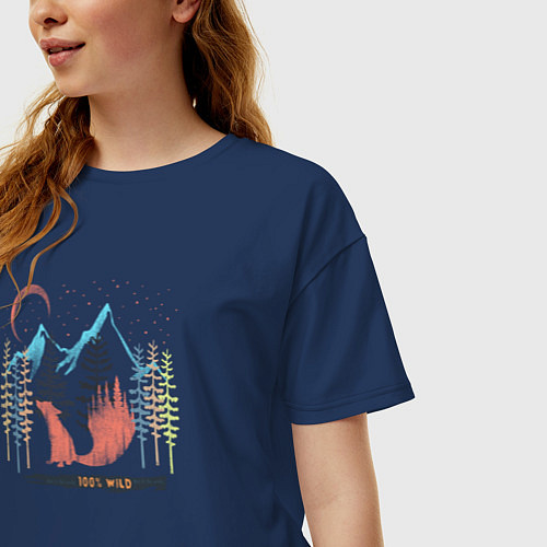 Женская футболка оверсайз Дикая Лиса / Тёмно-синий – фото 3