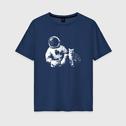 Футболка оверсайз женская Космонавт с котом, цвет: тёмно-синий