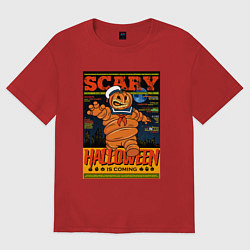 Футболка оверсайз женская Нападение тыквы, цвет: красный