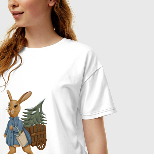 Женская футболка оверсайз Кролик готовится к Новому Году 2023 / Белый – фото 3