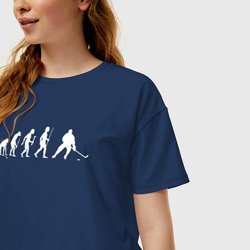 Женская футболка оверсайз Эволюция в хоккей / Тёмно-синий – фото 3