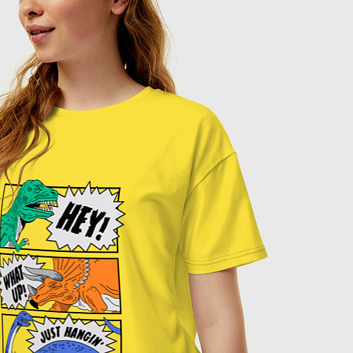 Женская футболка оверсайз Поп арт говорящие динозавры / Желтый – фото 3