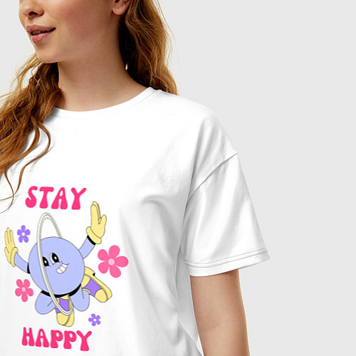 Женская футболка оверсайз Stay happy, планета с ромашками / Белый – фото 3