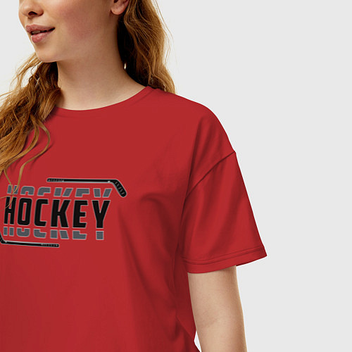 Женская футболка оверсайз Hockey лого / Красный – фото 3