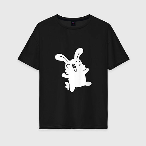 Женская футболка оверсайз Happy Bunny / Черный – фото 1