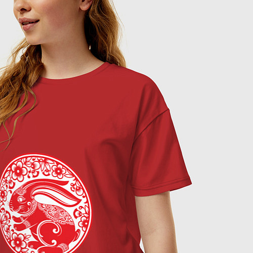 Женская футболка оверсайз Китайский кролик / Красный – фото 3