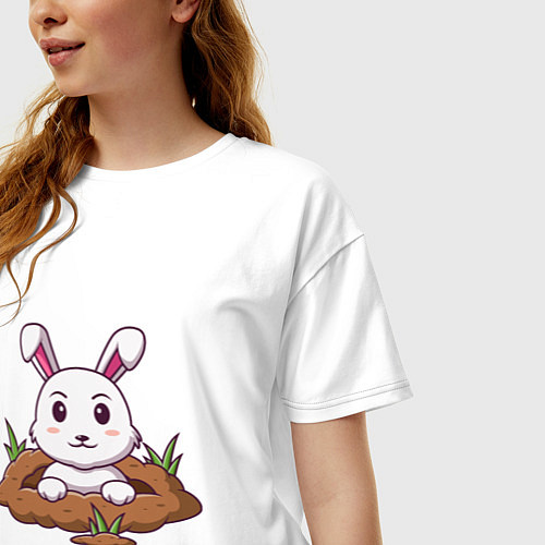 Женская футболка оверсайз Кролик в норке / Белый – фото 3