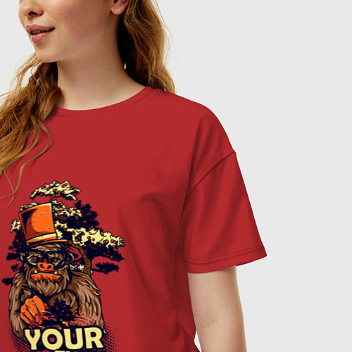 Женская футболка оверсайз Обезьяна в очках и шляпе / Красный – фото 3