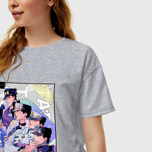 Женская футболка оверсайз Этапы жизни Джотаро- JoJO / Меланж – фото 3