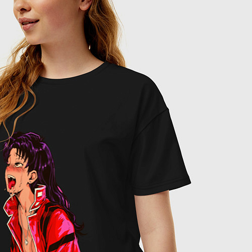 Женская футболка оверсайз Мисато Кацураги ahegao / Черный – фото 3