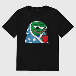Футболка оверсайз женская Frog Pepe мем, цвет: черный