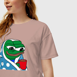 Футболка оверсайз женская Frog Pepe мем, цвет: пыльно-розовый — фото 2