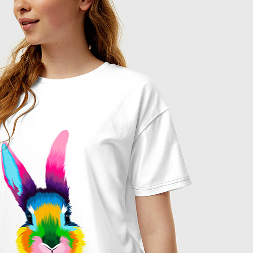 Женская футболка оверсайз Радужный кролик / Белый – фото 3