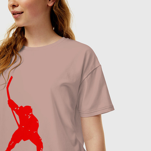 Женская футболка оверсайз Щелчок выстрел - хоккеист / Пыльно-розовый – фото 3