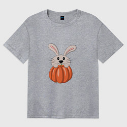 Футболка оверсайз женская Кролик с тыквой, цвет: меланж