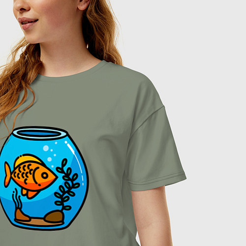 Женская футболка оверсайз Аквариум с золотой рыбкой / Авокадо – фото 3