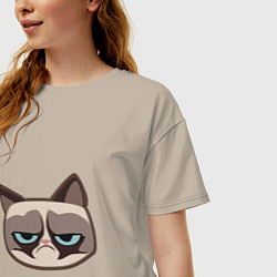 Футболка оверсайз женская Мем недовольный кот, цвет: миндальный — фото 2