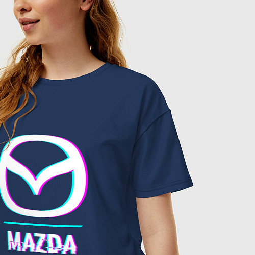 Женская футболка оверсайз Значок Mazda в стиле glitch / Тёмно-синий – фото 3