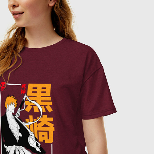 Женская футболка оверсайз Bleach - Ичиго Куросаки / Меланж-бордовый – фото 3