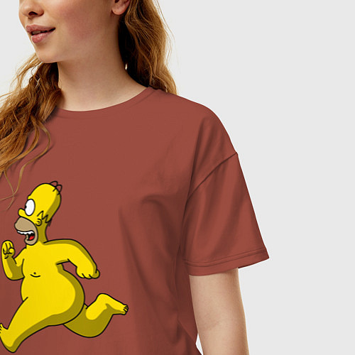 Женская футболка оверсайз Симпсон Голышом / Кирпичный – фото 3