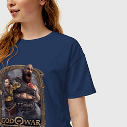 Футболка оверсайз женская Атрей и Кратос GoW Ragnarok, цвет: тёмно-синий — фото 2