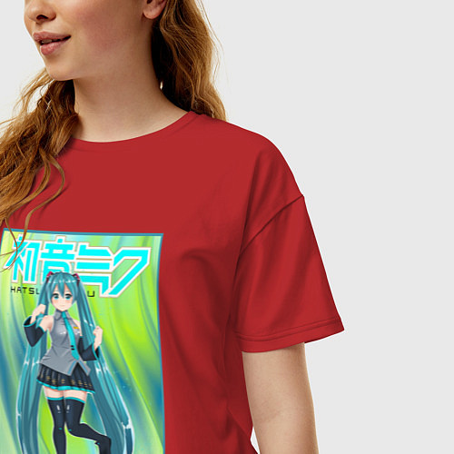 Женская футболка оверсайз Хацунэ Мику / Красный – фото 3