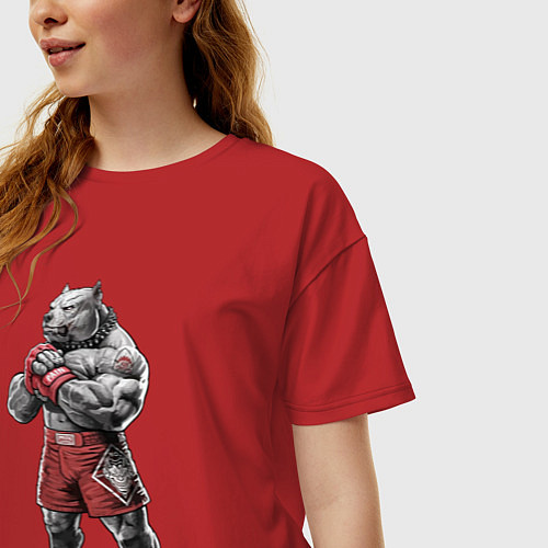 Женская футболка оверсайз Питбуль - Смешанные единоборства - MMA / Красный – фото 3