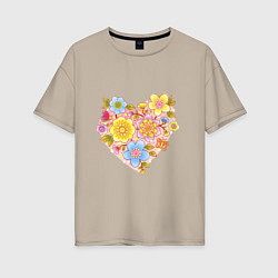 Женская футболка оверсайз Орнамент цветочный в форме сердца Любовь