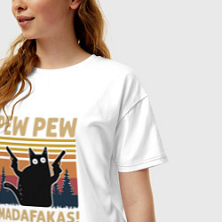 Футболка оверсайз женская Кот с пистолетами - Madafakas, цвет: белый — фото 2