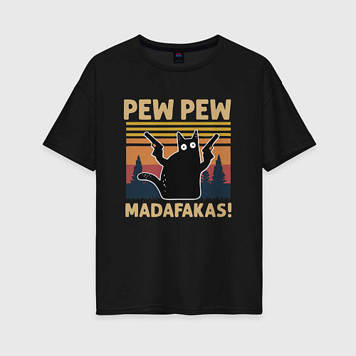 Женская футболка оверсайз Кот с пистолетами - Madafakas / Черный – фото 1