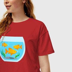 Футболка оверсайз женская Аквариум и золотые рыбки, цвет: красный — фото 2
