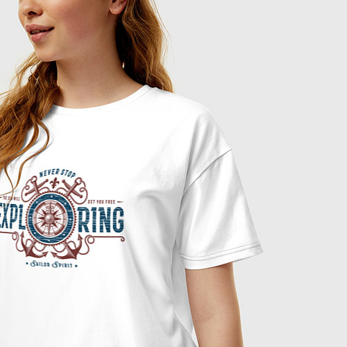 Женская футболка оверсайз Винтажная морская типография никогда не прекращает / Белый – фото 3
