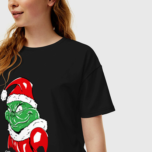 Женская футболка оверсайз Merry Christmas, Santa Claus Grinch / Черный – фото 3