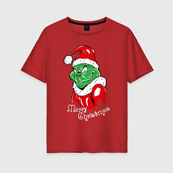 Футболка оверсайз женская Merry Christmas, Santa Claus Grinch, цвет: красный