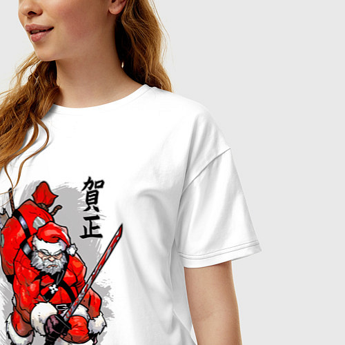 Женская футболка оверсайз Santa Claus - samurai with katana / Белый – фото 3