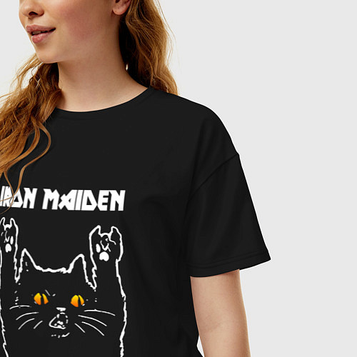 Женская футболка оверсайз Iron Maiden rock cat / Черный – фото 3