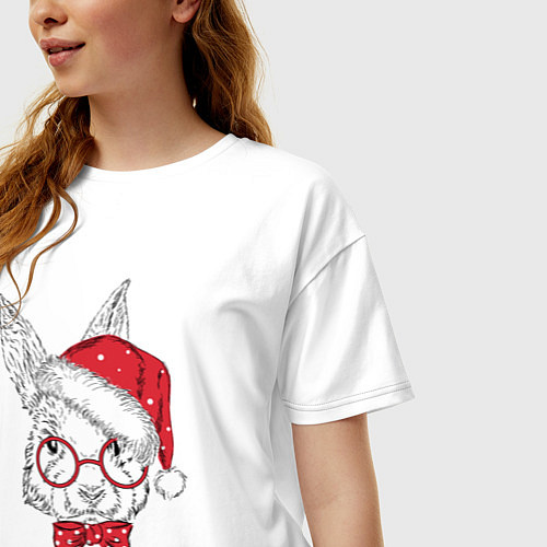 Женская футболка оверсайз Это мой год! Кролик Дед Мороз / Белый – фото 3