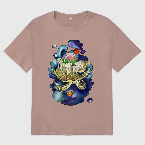 Женская футболка оверсайз Плоская земля - мир на черепахе / Пыльно-розовый – фото 1