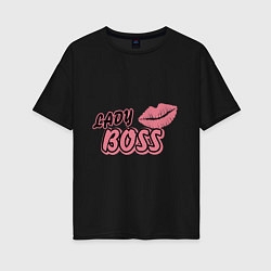 Футболка оверсайз женская Lady boss lips, цвет: черный