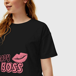 Футболка оверсайз женская Lady boss lips, цвет: черный — фото 2