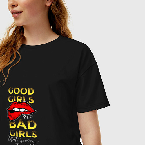 Женская футболка оверсайз Good girls are bad girls quote / Черный – фото 3