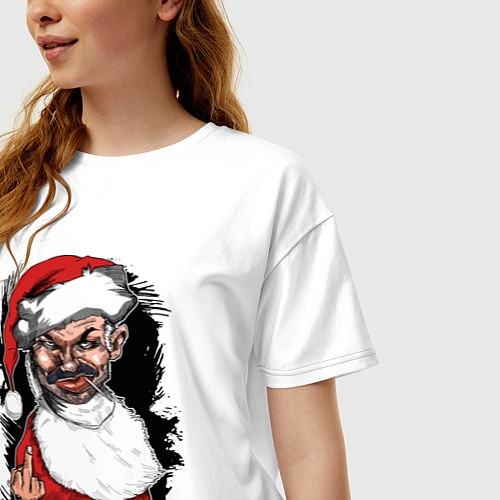 Женская футболка оверсайз Bad Santa, fuck you / Белый – фото 3