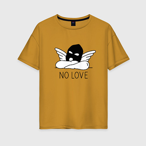 Женская футболка оверсайз No love - angel in mask / Горчичный – фото 1