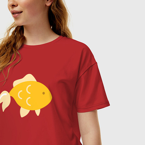 Женская футболка оверсайз Золотая рыбкa / Красный – фото 3