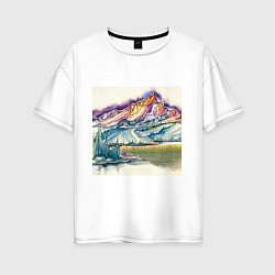 Футболка оверсайз женская Акварельные горы, цвет: белый