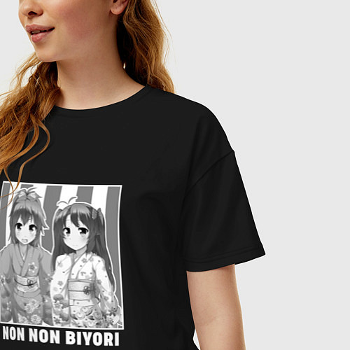 Женская футболка оверсайз Комари и Нацуми - Деревенская глубинка / Черный – фото 3