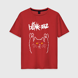 Футболка оверсайз женская Blink 182 rock cat, цвет: красный