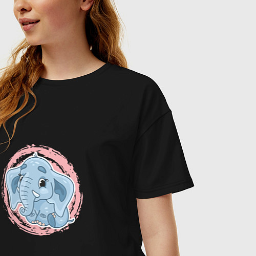 Женская футболка оверсайз Мультяшный милый слонёнок / Черный – фото 3