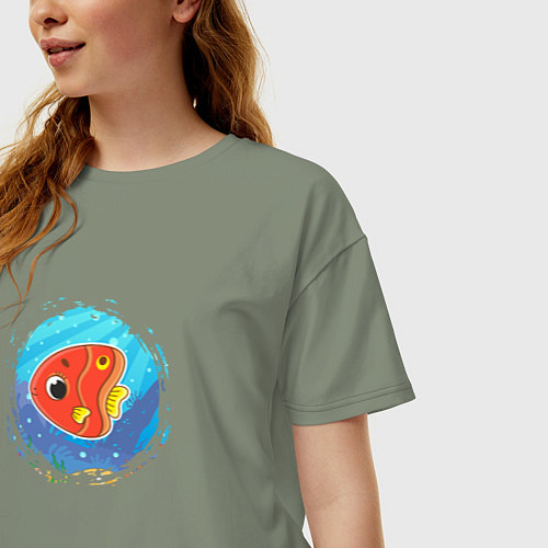Женская футболка оверсайз Мультяшная красная морская рыбка / Авокадо – фото 3