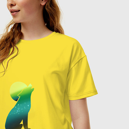 Женская футболка оверсайз Волк воет на луну градиент / Желтый – фото 3